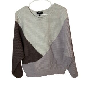 Express Colorblock Ribbed Knit Sweater Women's Medium Gray Purple Brown